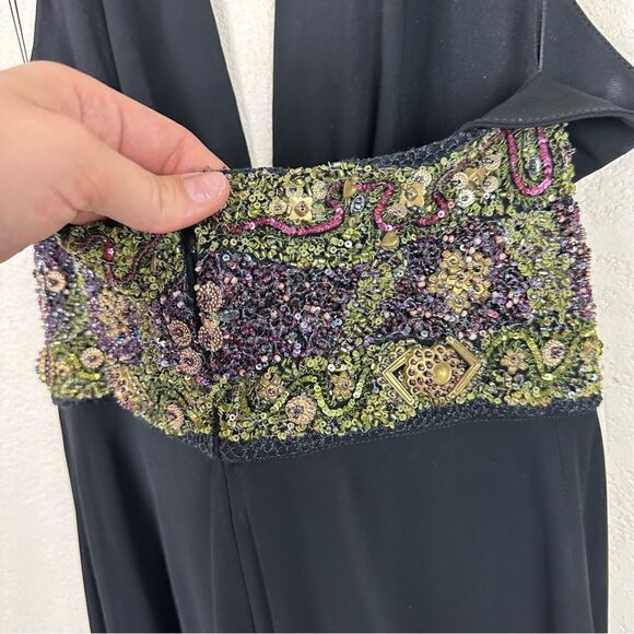 MaxMara Black Beaded Halter Little Black Dress Midi Swing Size 38 - Picture 9 of 10